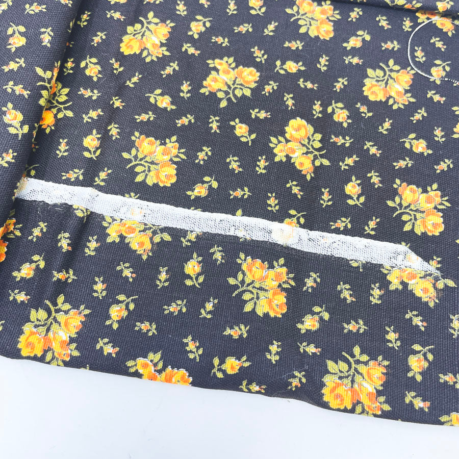 1 yd x 53" - Vintage Orange Roses on Black Fabric