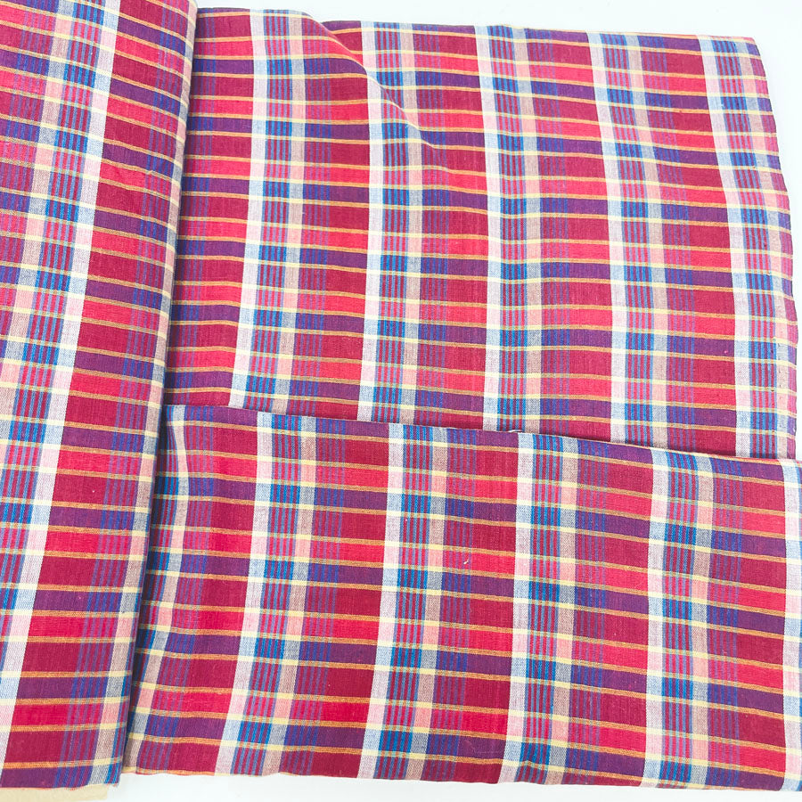 3 yd x 45" - Red/Blue Plaid Lightweight Cotton Blend Fabric