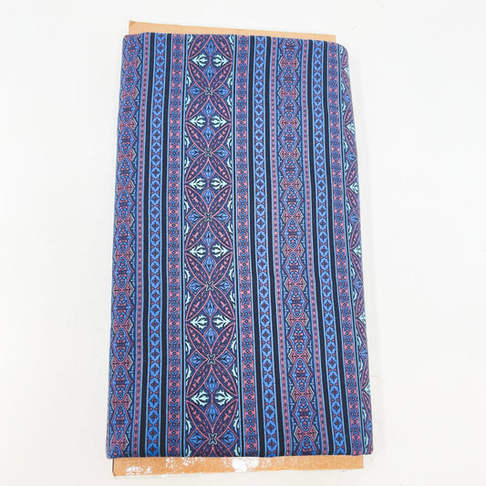 2 yd x 42" - Blue Pattern Stripe Cotton Fabric
