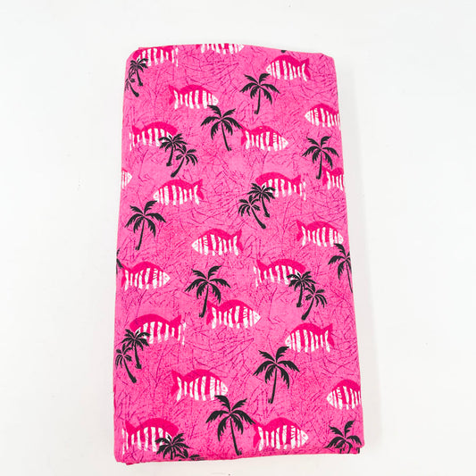 2.5 yd x 42" - Pink Fish & Palm Tree Fabric