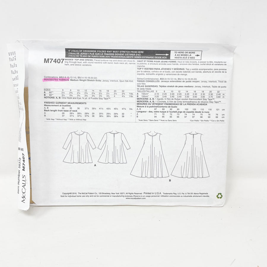 McCall's M7407 Sewing Pattern - Dress (6-14) - 2016