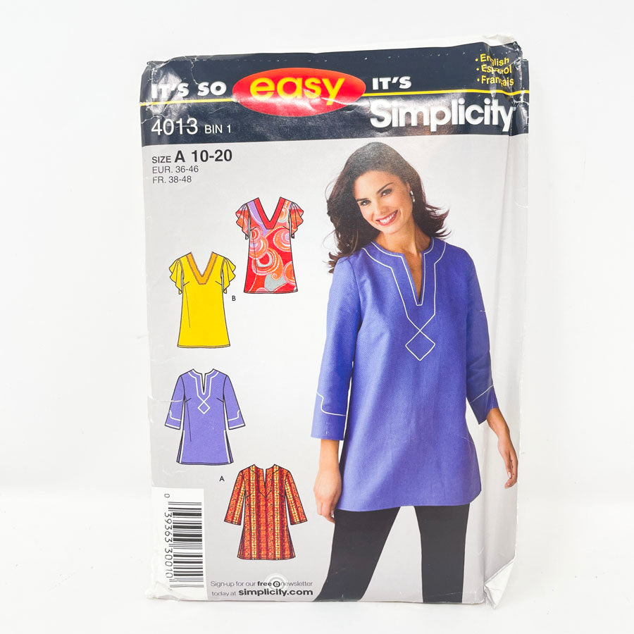 2006 Simplicity 4013 Sewing Pattern - Tunic (10-20)